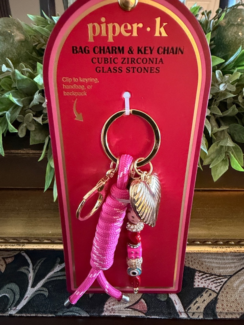 piper.k Pink Beaded Bag Charm & Key Chain-NWT